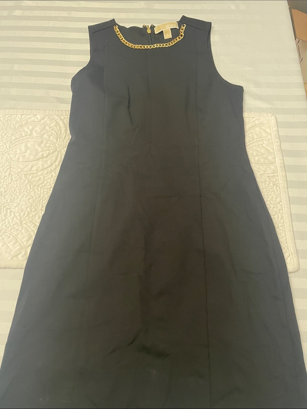 Michael Kors Black Sleeveless Shift Dress with Gold Chain Trim